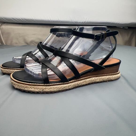 Lucky Brand Nemelli Black Leather Espadrille Sandals 8.5 Strappy Boho Summer - Picture 1 of 11